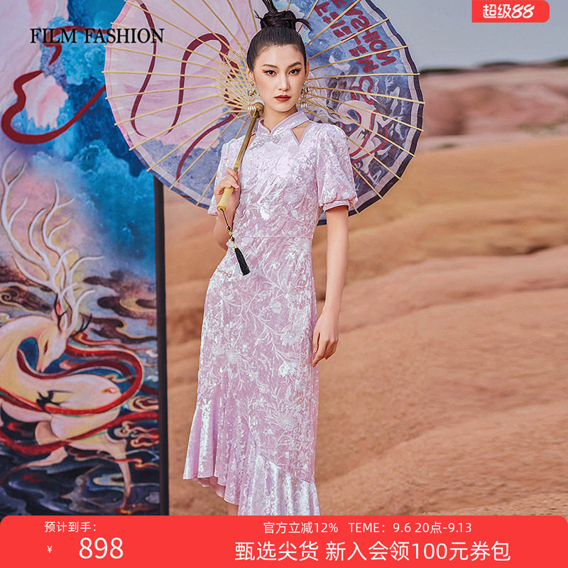 一电影一时装夏季新款新中式改良重工珠片旗袍连衣裙女气质优雅