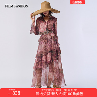 一电影一时装秋季新款连衣裙中长款波西米亚风荷叶边女士(两件套)