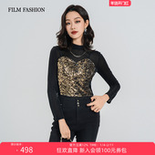 狂欢直降 豹纹珠片上衣衬衫 一电影一时装 秋季 新款 女 两件套