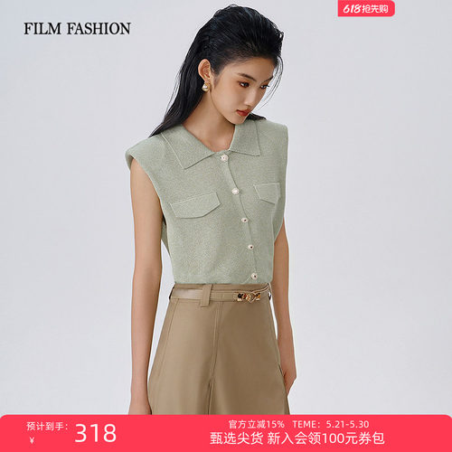 夏季新款无袖POLO领开衫毛衣女士
