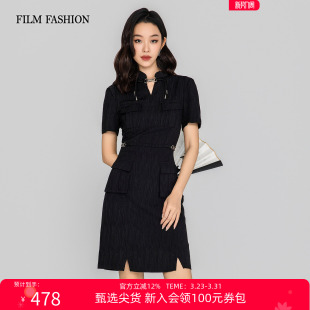 V领盘扣收腰改良短袖 一电影一时装 提花旗袍新中式 新款 高级女 夏季