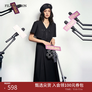 一电影一时装秋季新款中长款连衣裙绵羊毛压褶时尚女士(两件套)