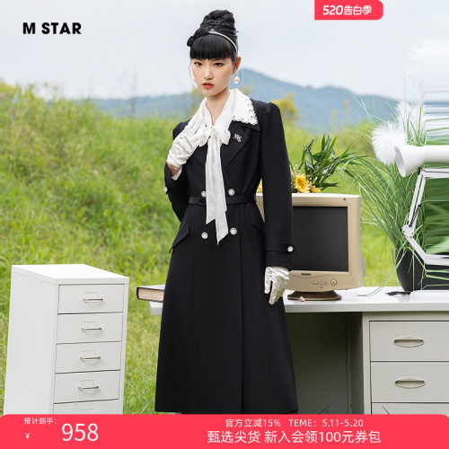 春秋黑色收腰风衣中长款外套女士