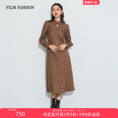 格纹旗袍连衣裙新中式 改良中长款 冬季 新款 3件8折 一电影一时装