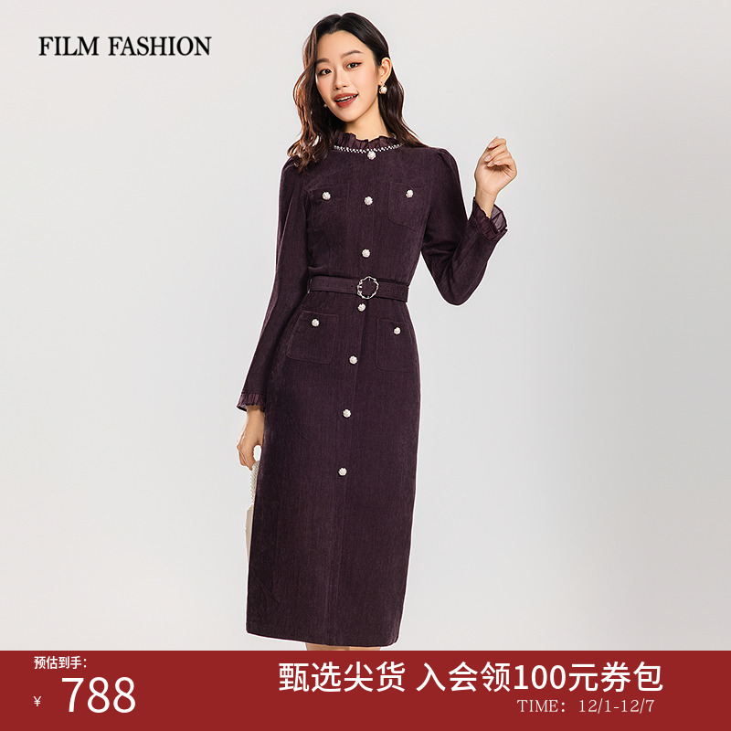 【11.17上新】一电影一时装2025冬季新款复古酒红色丝绒连衣裙女