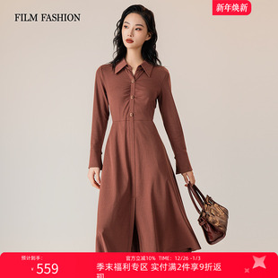 新款 冬季 一电影一时装 针织连衣裙气质流行女撞色长袖 2件9折