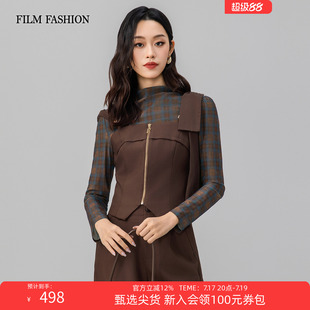 一电影一时装早秋上衣马甲衬衫时尚长袖复古休闲高级女士(两件套)