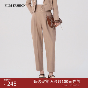 一电影一时装春秋复古高腰特工新款哈伦裤女款显瘦英伦长裤