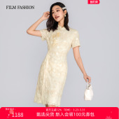 改良立领收腰中长款 一电影一时装 珠绣旗袍新中式 新款 度假女士 夏季