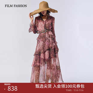 一电影一时装秋季新款连衣裙中长款波西米亚风荷叶边女士(两件套)