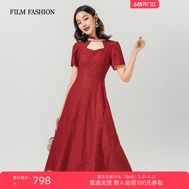 一电影一时装夏季新款重工红色礼服连衣裙女裙子气质好看流行