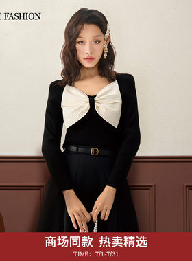 【商场同款】一电影一时装2026早春新款套头毛衫撞色蝴蝶结聚会女