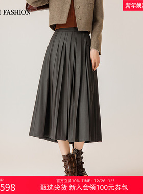 一电影一时装冬季新款长半裙半身裙长款女士好看灰色高级身材复古