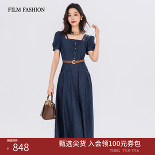 一电影一时装夏季新款牛仔连衣裙中长款收腰高级时尚聚会休闲女士