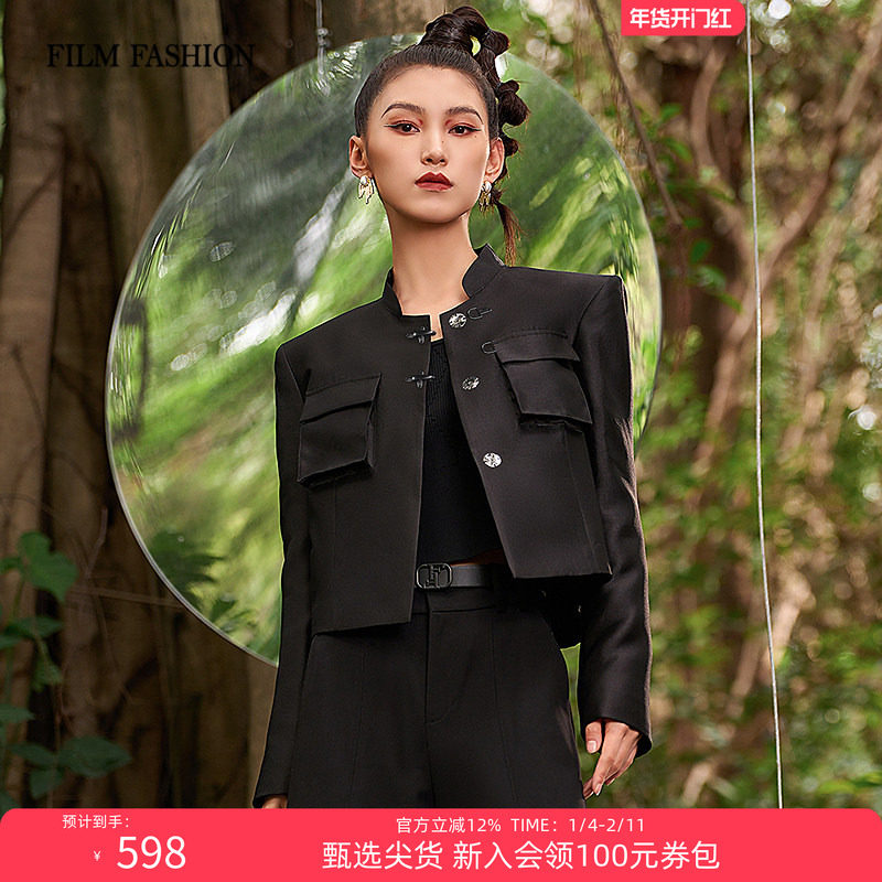 一电影一时装春季新款新中式改良黑色立领短外套女款好看,女装/女士精品,短外套,淘宝优惠券,粉丝福利购,淘宝优惠卷