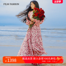 一电影一时装秋冬法式浪漫印花长款新款莱赛尔天丝连衣裙女款
