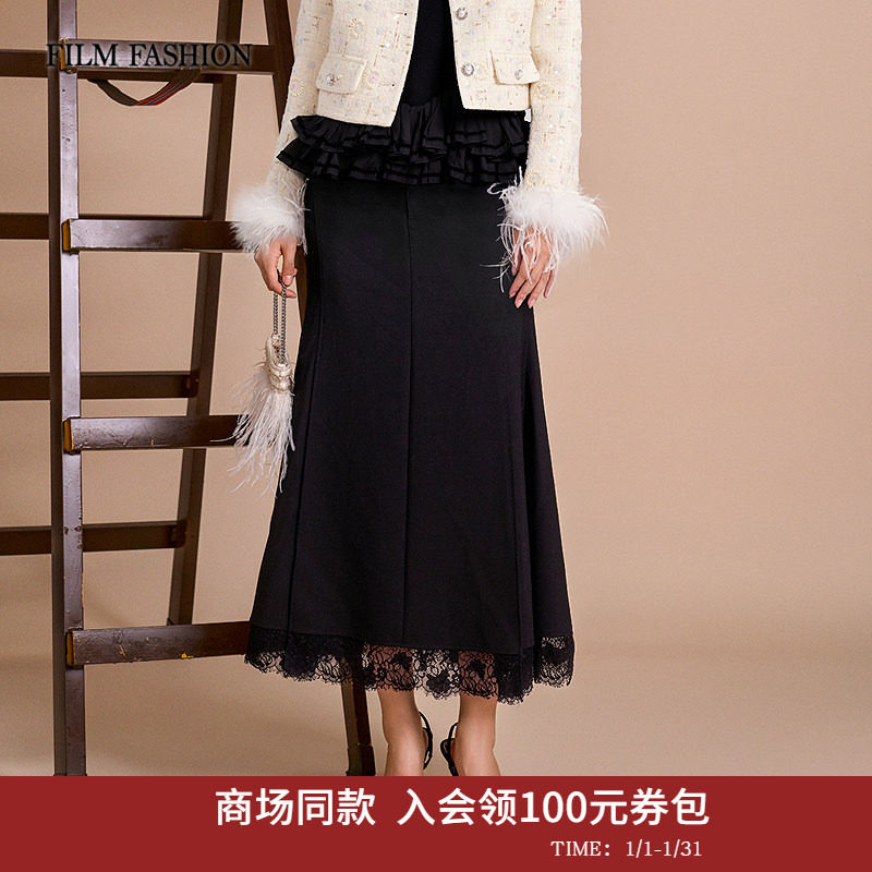 【商场同款】一电影一时装2026早冬新款压褶半裙绵羊毛鱼尾蕾丝女,女装/女士精品,半身裙,淘宝优惠券,粉丝福利购,淘宝优惠卷