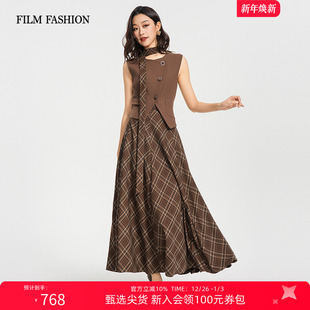 气质宴会法式 一电影一时装 复古气质马夹半截裙套装 新款 女 2025秋季