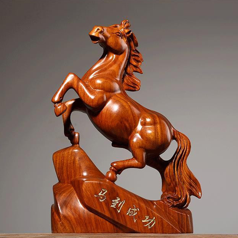 花梨木雕马摆件实木马工艺品开业
