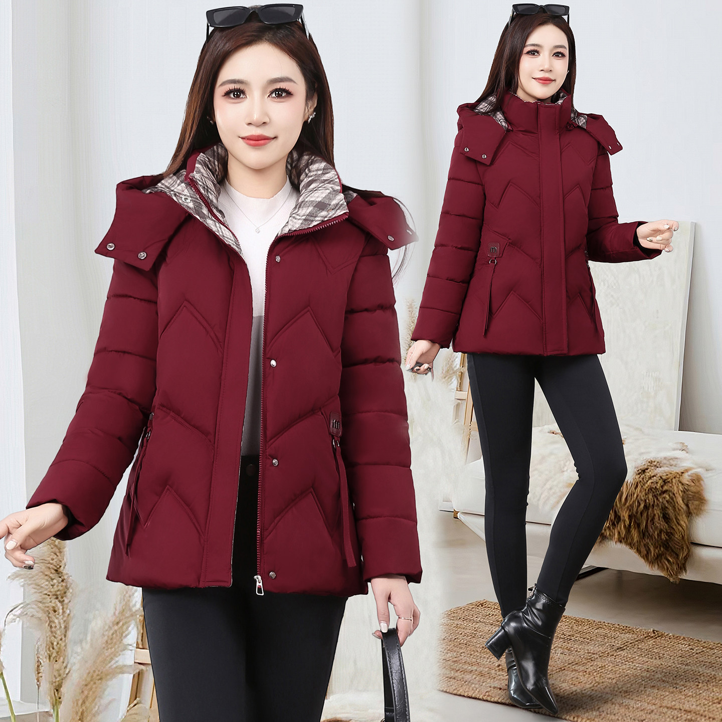 2026新款妈妈装棉服女短款加厚保暖连帽修身显瘦洋气中年棉衣外套