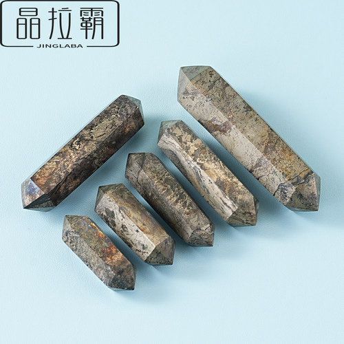 天然黄铁矿双尖六棱柱摆件