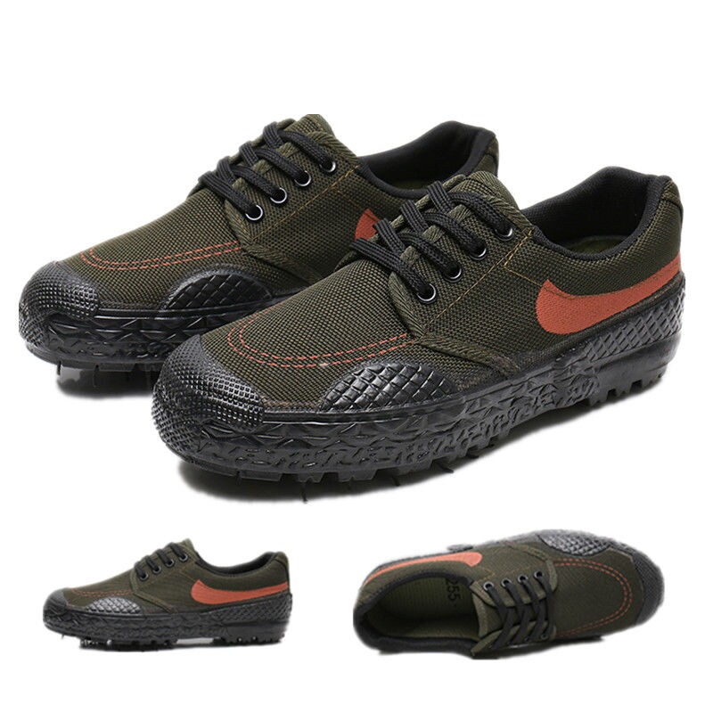 正品户外迷彩鞋男解放鞋低帮工地防滑耐磨干活劳保胶鞋帆布鞋