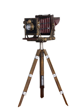 复古铁艺支架相机模型家居软装饰品桌面摆件三脚架落地照相机道i.