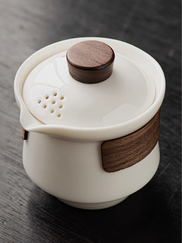 乳脂玉白瓷盖碗茶杯单套高档大型防烫陶瓷茶具一套家用泡茶手提壶
