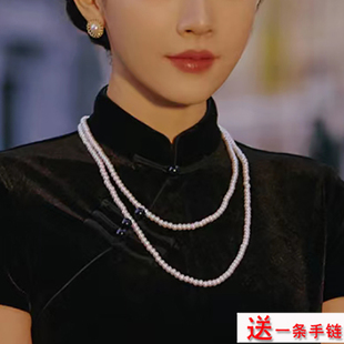 多层珍珠项链配旗袍配饰品女款锁骨链双层毛衣链子中长款颈链080