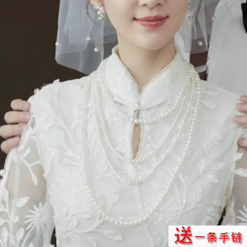 2025新款四层珍珠项链配旗袍配饰品女士叠戴中长款锁骨链颈链514