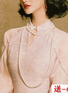 搭配旗袍珍珠项链中长款颈链复古风拍照写真饰品锁骨链子女士099