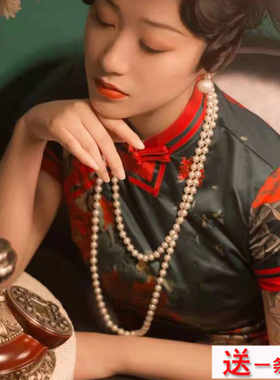 搭配旗袍珍珠项链双层叠戴中长款毛衣链子女士夏季颈链锁骨链128