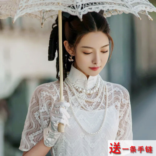 搭配旗袍珍珠项链多层锁骨链