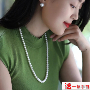 锁骨链1279 毛衣链子加长版 仿珍珠项链60cm中长款 颈链项圈女士法式