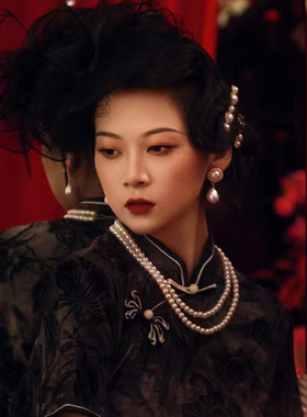 新款搭配旗袍珍珠项链中长款颈链女夏季双层叠戴锁骨链毛衣链381