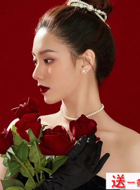 法式复古珍珠项链锁骨链毛衣链女