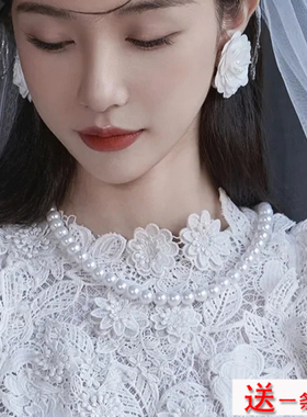 仿珍珠项链女士法式复古风颈链子拍照写真饰品毛衣链锁骨链子1510