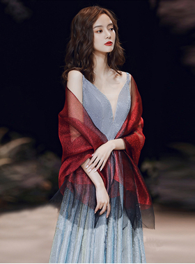 酒红色结婚纱小披肩婚礼新娘伴娘围巾晚礼服斗蓬配旗袍外搭88180