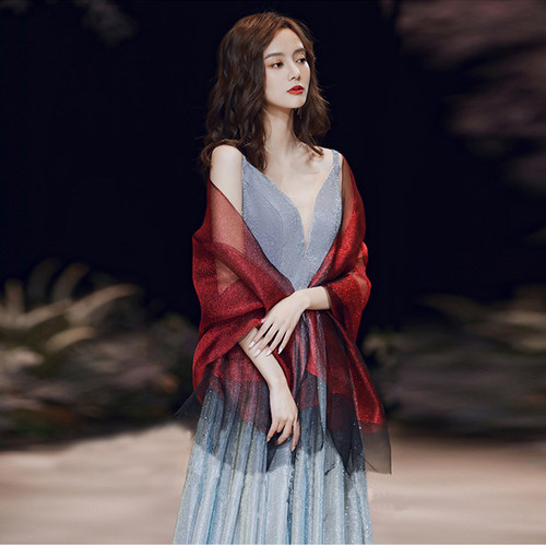 红色小披肩围巾丝巾纱巾薄款女