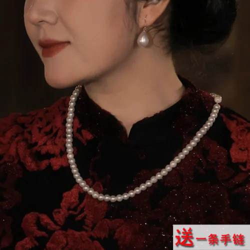 搭配旗袍项链人造珍珠颈链拍照饰品50cm加长款锁骨链女士颈饰555