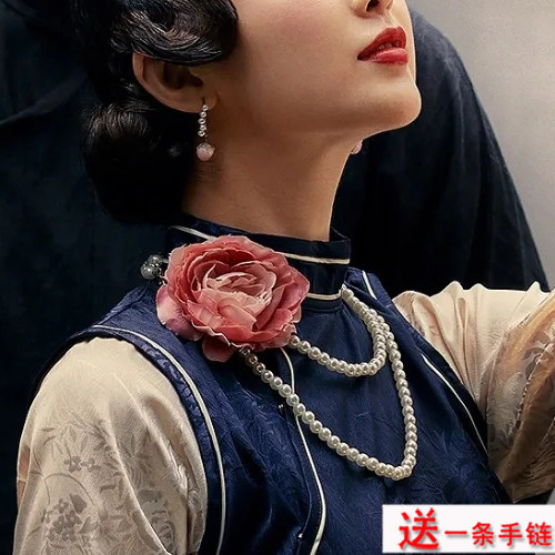 双层珍珠项链配旗袍配饰品拍照道具颈链女士夏季毛衣链中长款380图片