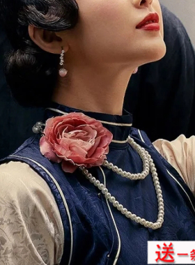 双层珍珠项链配旗袍配饰品拍照道具颈链女士夏季毛衣链中长款380