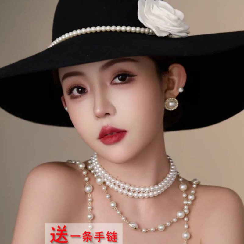 法式复古多层珍珠项链颈链女士图片