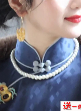 搭配旗袍珍珠项链女锁骨链