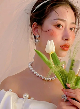 白色百搭珍珠项链女款choker颈链