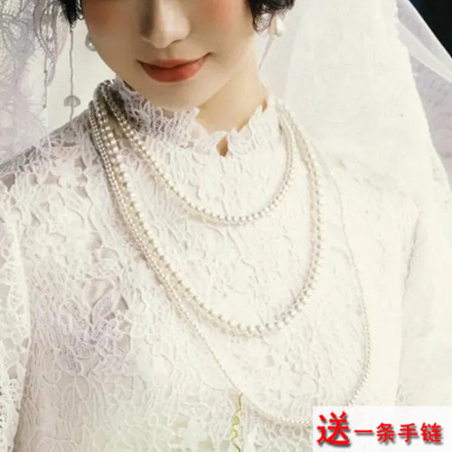 三层珍珠项链中长款毛衣链