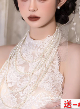 多层珍珠项链法式高级感颈链子女锁骨链子中长款五层叠戴项饰212
