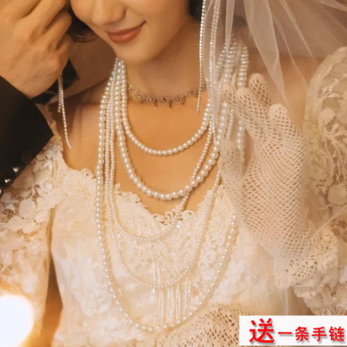 多层珍珠项链饰品中长款叠戴锁骨链女士夏季choker颈链毛衣链019图片