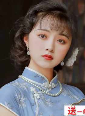 搭配旗袍珍珠项链女士中长款颈链新中式摄影拍照饰品毛衣链子606