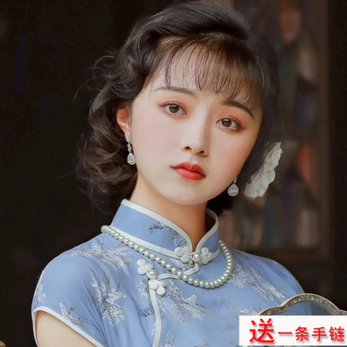 搭配旗袍珍珠项链女士中长款颈链新中式摄影拍照饰品毛衣链子606